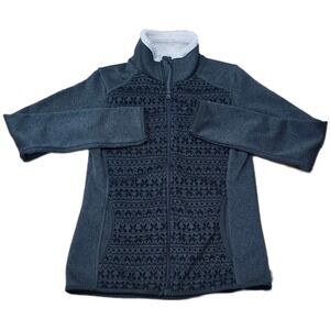 Eddie Bauer Womens XS Full Zip Fleece Jacket Fair Isle Sherpa Collar Grey